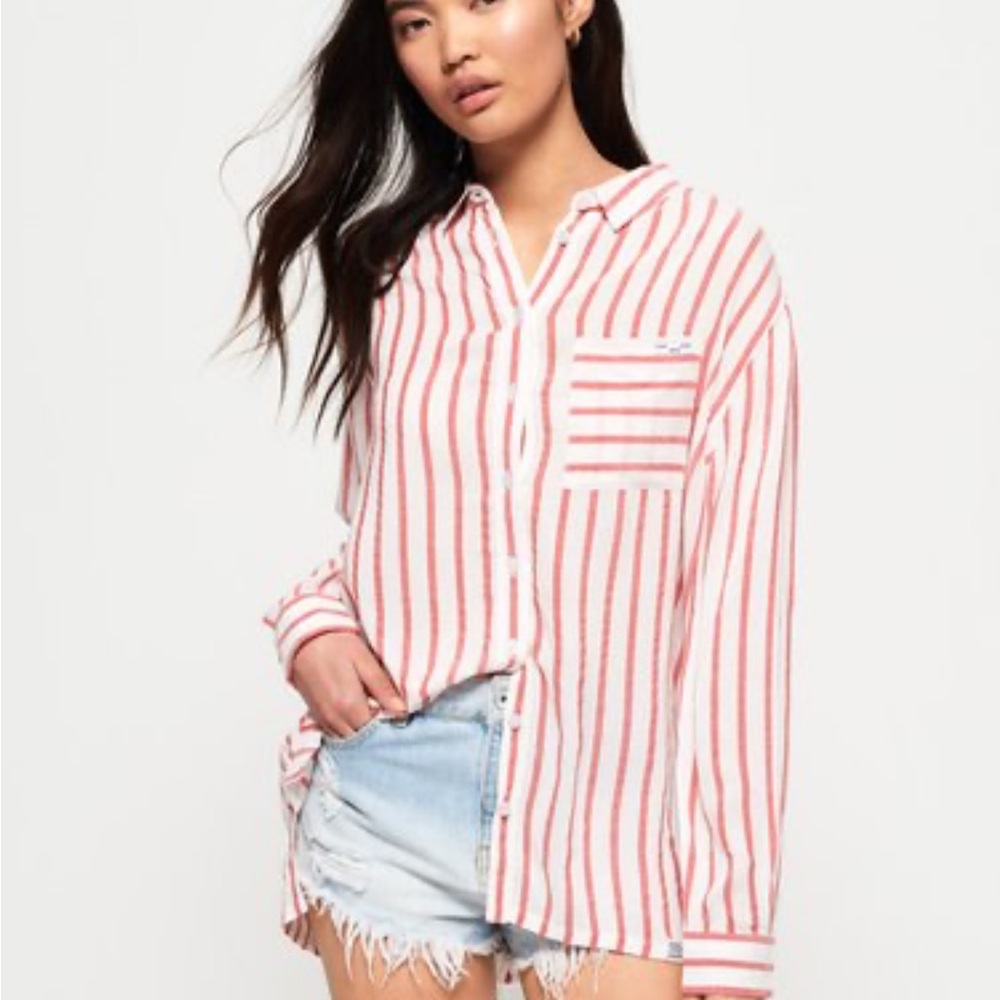 Rails Pink and White Striped Blouse